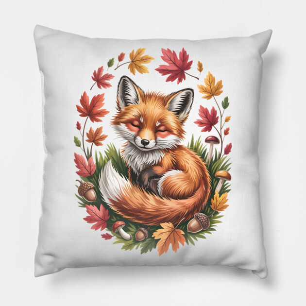 Peaceful Autumn Fox in Woodland Setting Pillow by BirdsnStuff