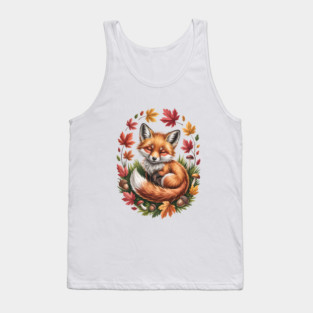 Peaceful Autumn Fox in Woodland Setting Tank Top