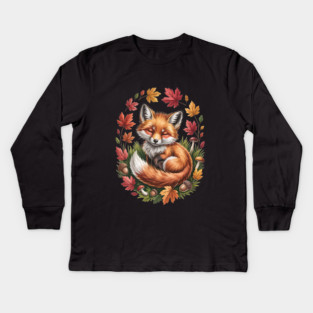 Peaceful Autumn Fox in Woodland Setting Kids Long Sleeve T-Shirt
