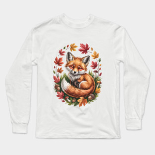 Peaceful Autumn Fox in Woodland Setting Long Sleeve T-Shirt