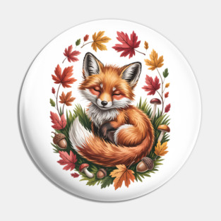 Peaceful Autumn Fox in Woodland Setting Pin