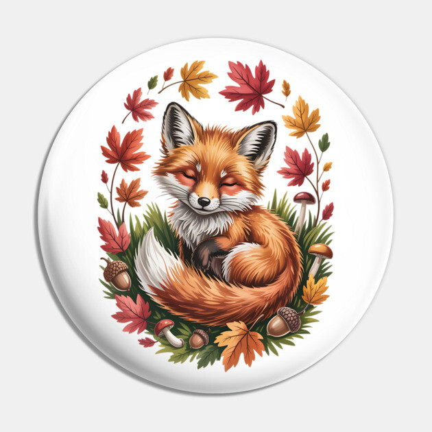 Peaceful Autumn Fox in Woodland Setting Pin by BirdsnStuff