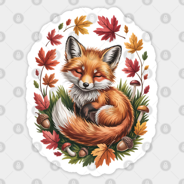 Peaceful Autumn Fox in Woodland Setting Sticker by BirdsnStuff