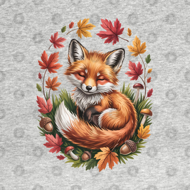 Peaceful Autumn Fox in Woodland Setting by BirdsnStuff