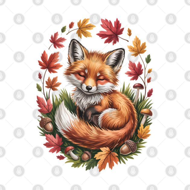 Peaceful Autumn Fox in Woodland Setting by BirdsnStuff