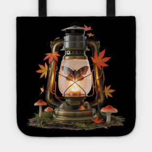 Vintage Lantern with Butterfly and Autumn Leaves Tote