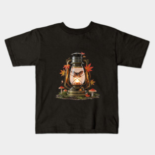 Vintage Lantern with Butterfly and Autumn Leaves Kids T-Shirt