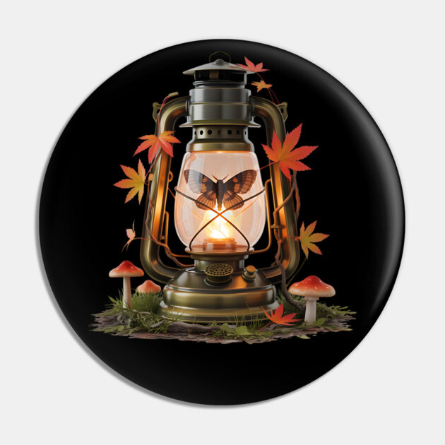 Vintage Lantern with Butterfly and Autumn Leaves Pin by BirdsnStuff