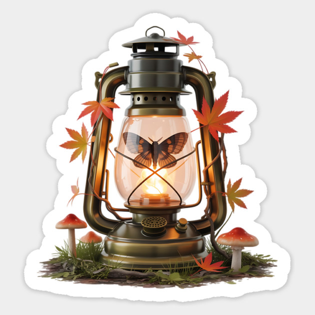Vintage Lantern with Butterfly and Autumn Leaves Magnet by BirdsnStuff