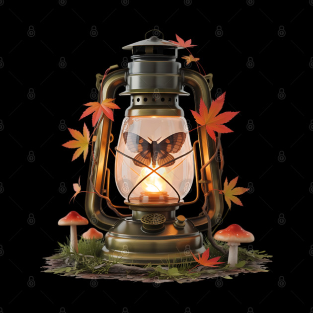 Vintage Lantern with Butterfly and Autumn Leaves by BirdsnStuff