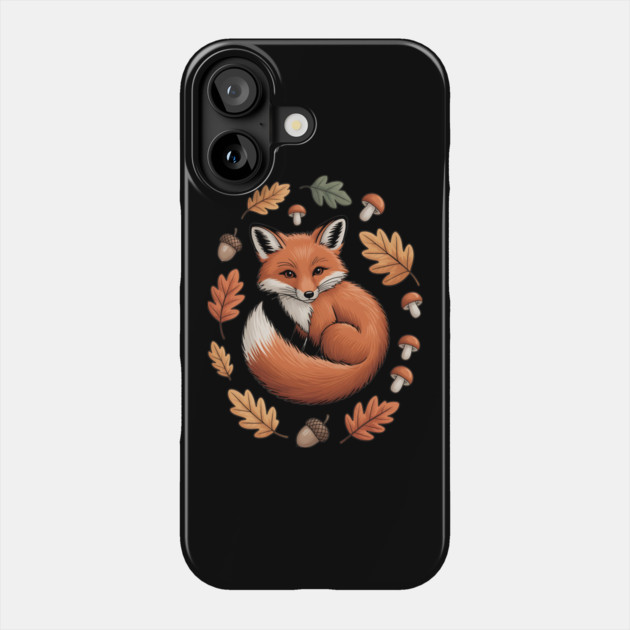 Red Fox Curled in Autumn Forest Elements Phone Case by BirdsnStuff