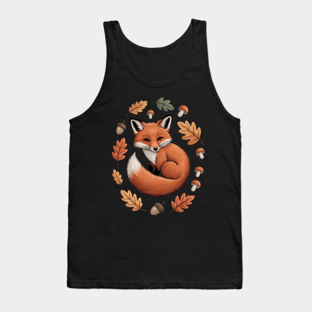 Red Fox Curled in Autumn Forest Elements Tank Top by BirdsnStuff