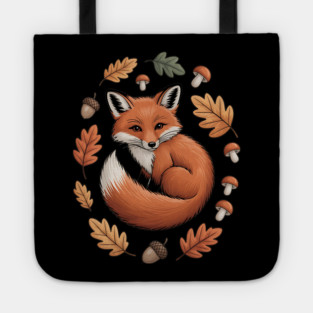 Red Fox Curled in Autumn Forest Elements Tote