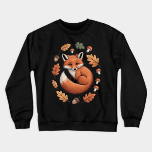 Red Fox Curled in Autumn Forest Elements Crewneck Sweatshirt