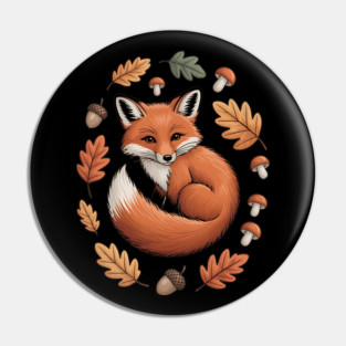 Red Fox Curled in Autumn Forest Elements Pin