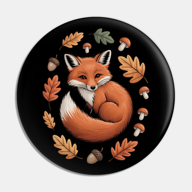 Red Fox Curled in Autumn Forest Elements Pin by BirdsnStuff