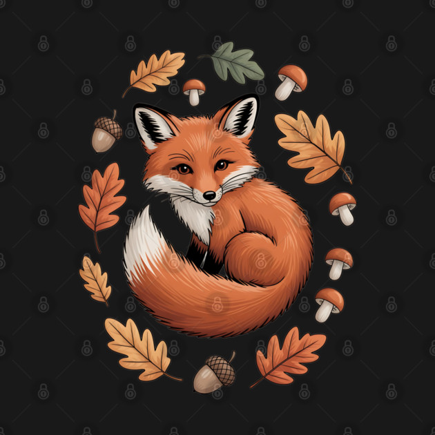 Red Fox Curled in Autumn Forest Elements by BirdsnStuff