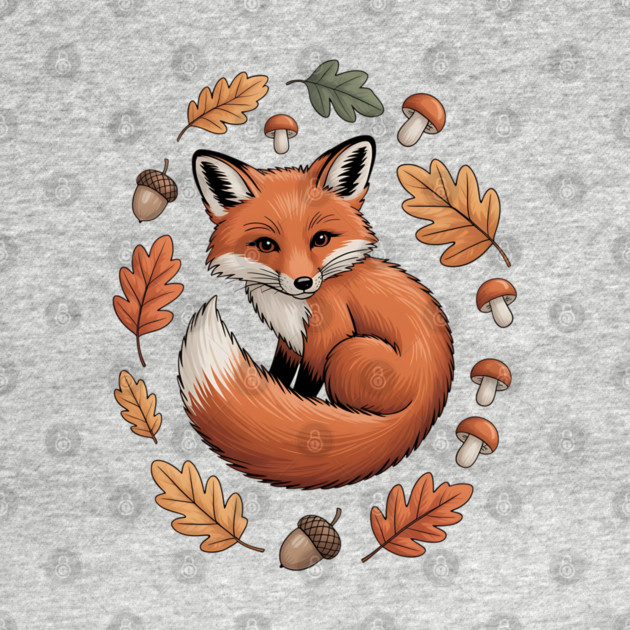 Red Fox Curled in Autumn Forest Elements by BirdsnStuff