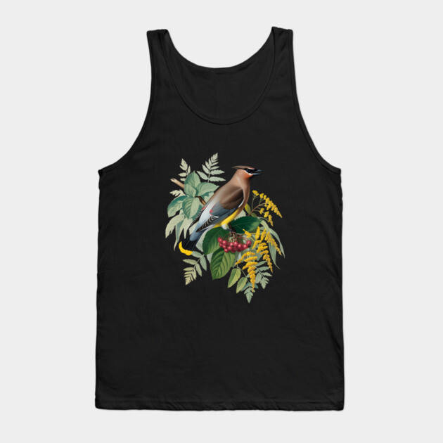 Cedar Waxwing with Berries and Ferns Tank Top by BirdsnStuff