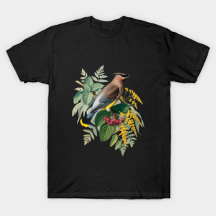 Cedar Waxwing with Berries and Ferns T-Shirt