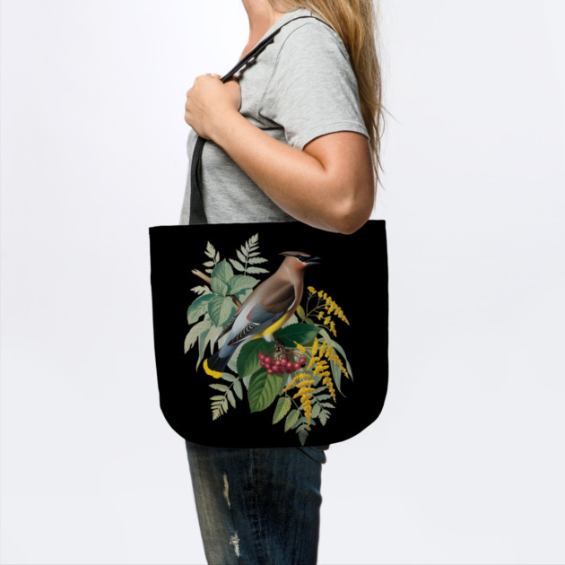 Cedar Waxwing with Berries and Ferns by BirdsnStuff