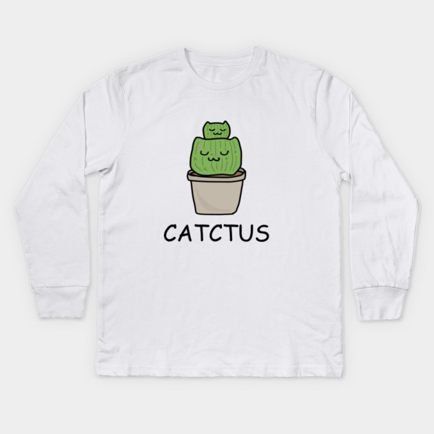 Catctus Cute Funny Cactus Cat Plant Kids Long Sleeve T-Shirt by logiamerch