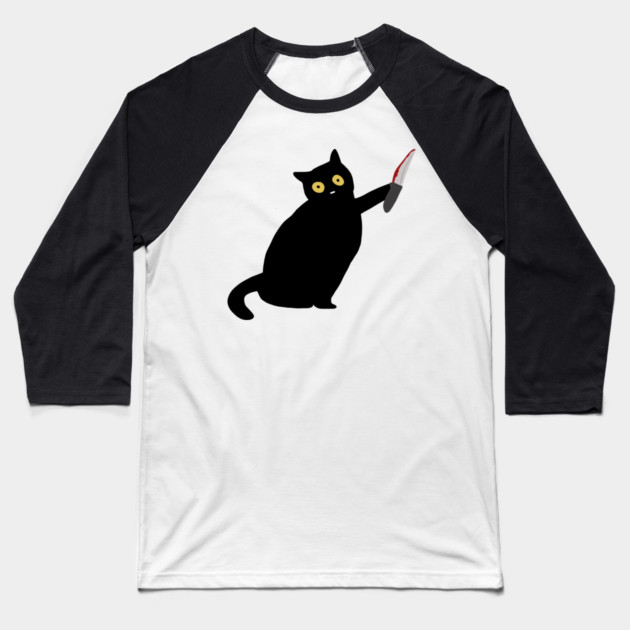 Funny Killer Black Cat Halloween Baseball T-Shirt by logiamerch