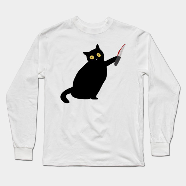 Funny Killer Black Cat Halloween Long Sleeve T-Shirt by logiamerch