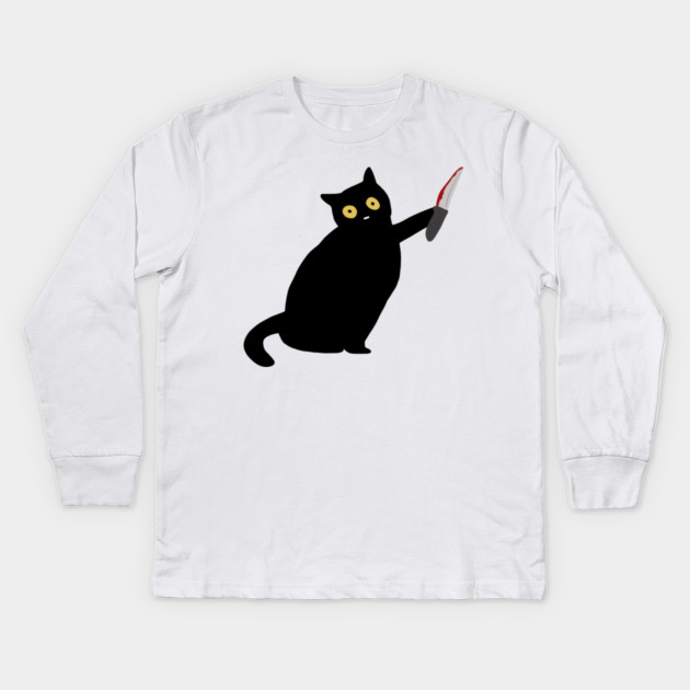 Funny Killer Black Cat Halloween Kids Long Sleeve T-Shirt by logiamerch