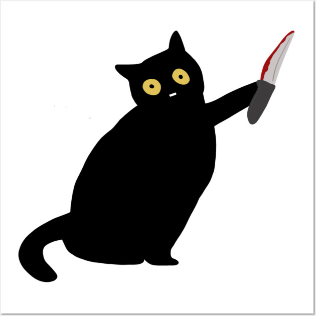 Funny Killer Black Cat Halloween Wall Art by logiamerch