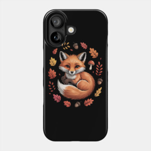 Red Fox Surrounded by Fall Leaves and Accorns Phone Case