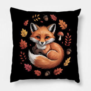 Red Fox Surrounded by Fall Leaves and Accorns Pillow