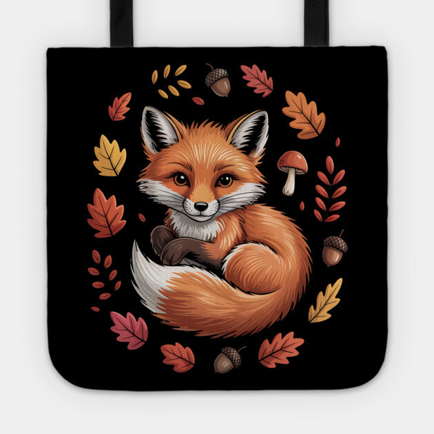 Red Fox Surrounded by Fall Leaves and Accorns Tote by BirdsnStuff