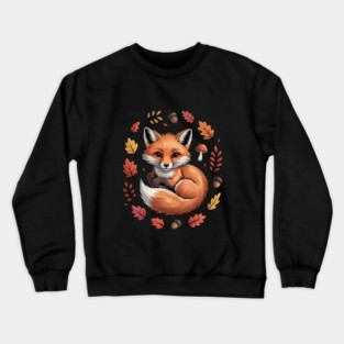 Red Fox Surrounded by Fall Leaves and Accorns Crewneck Sweatshirt