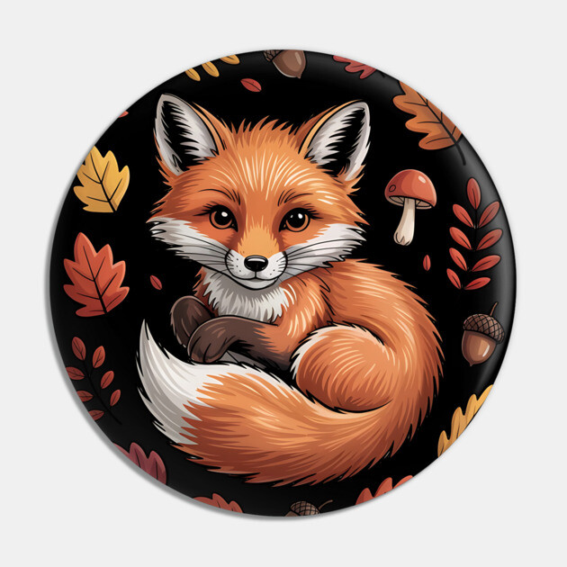Red Fox Surrounded by Fall Leaves and Accorns Pin by BirdsnStuff