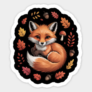 Red Fox Surrounded by Fall Leaves and Accorns Magnet