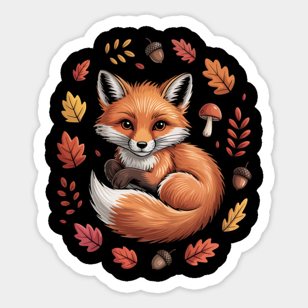 Red Fox Surrounded by Fall Leaves and Accorns Magnet by BirdsnStuff