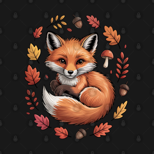 Red Fox Surrounded by Fall Leaves and Accorns by BirdsnStuff