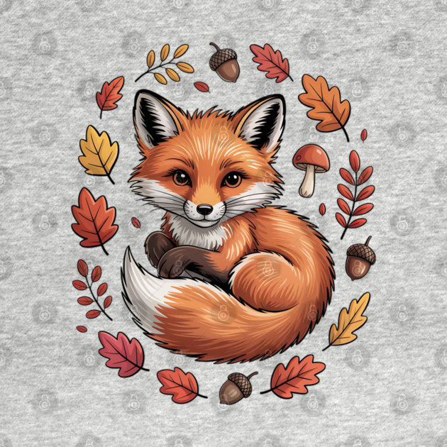 Red Fox Surrounded by Fall Leaves and Accorns by BirdsnStuff