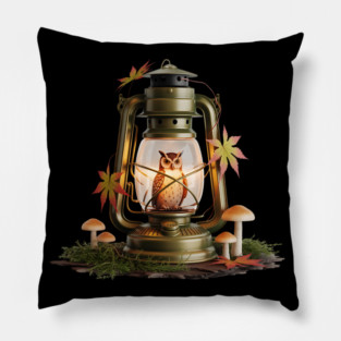 Autumn Owl in Vintage Lantern Pillow