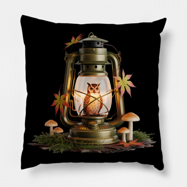 Autumn Owl in Vintage Lantern Pillow by BirdsnStuff
