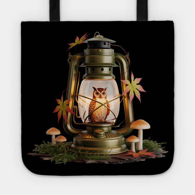 Autumn Owl in Vintage Lantern Tote by BirdsnStuff