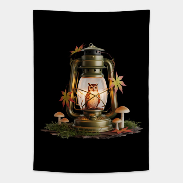 Autumn Owl in Vintage Lantern Tapestry by BirdsnStuff