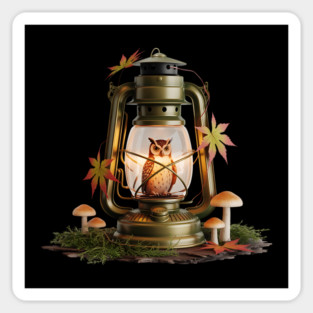 Autumn Owl in Vintage Lantern Magnet