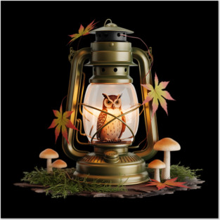Autumn Owl in Vintage Lantern Posters and Art