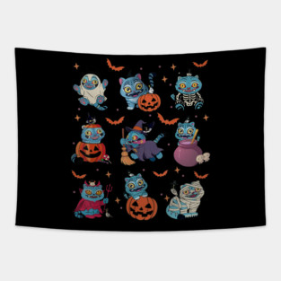 Derpy Tiger and Sussie Bird Halloween Tapestry