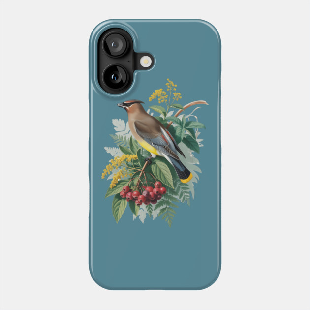 Cedar Waxwing with Berries and Leaves Phone Case by BirdsnStuff