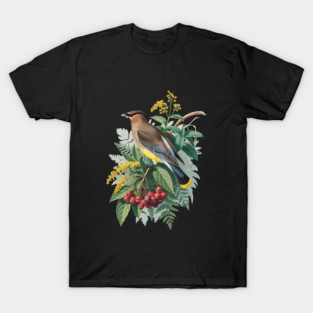Cedar Waxwing with Berries and Leaves T-Shirt