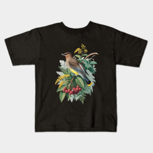 Cedar Waxwing with Berries and Leaves Kids T-Shirt