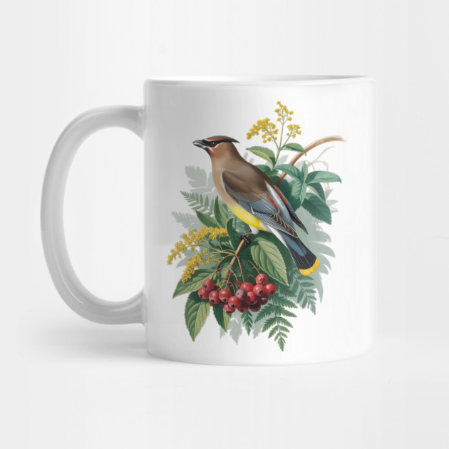 Cedar Waxwing with Berries and Leaves by BirdsnStuff